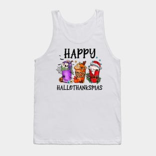 Happy HalloThanksMas Coffee Halloween Thanksgiving Xmas Tank Top